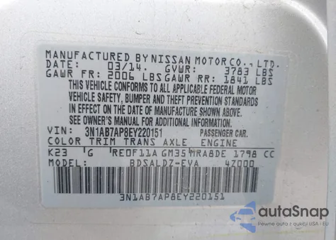 2014 Nissan Sentra Sv from USA, damaged, VIN 3N1AB7AP8EY220151